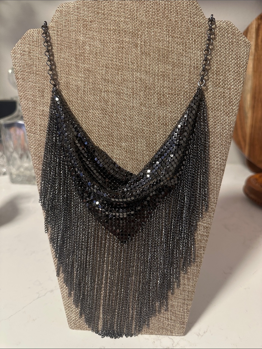 Premier Designs Gunmetal Sequin Fringe Necklace